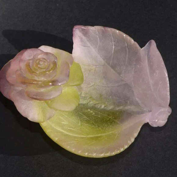 DAUM Pate de Verre Rose Vide Poche Small Ornamental Bowl French Art Glass MC1514 - Picture 1 of 10